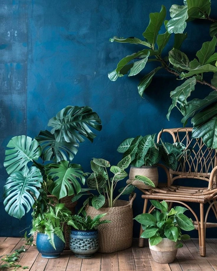 Quarto com tons relaxantes de azul e verde